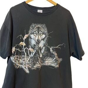 Vintage Delta Pro Weight Wolf Front and Back Graphic Tee XL